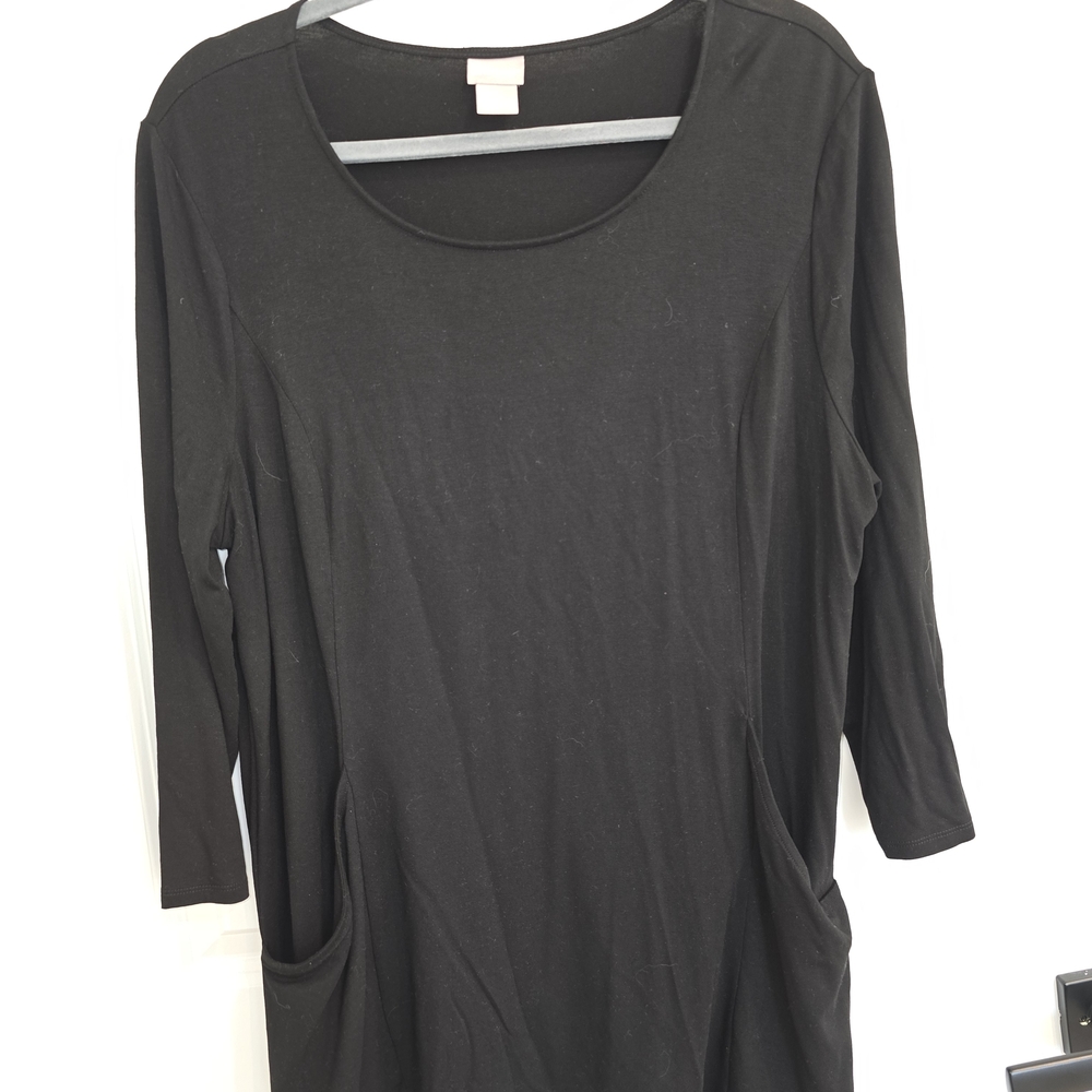 Chico's Black Tunic with 3/4 Sleeves Pocket Detail Chico‎ 2, US L